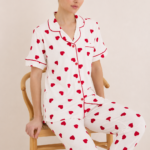Pyjama Blanc Motifs Cœur – 100% Coton