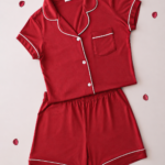 Pyjama femme rouge avec short en coton premium