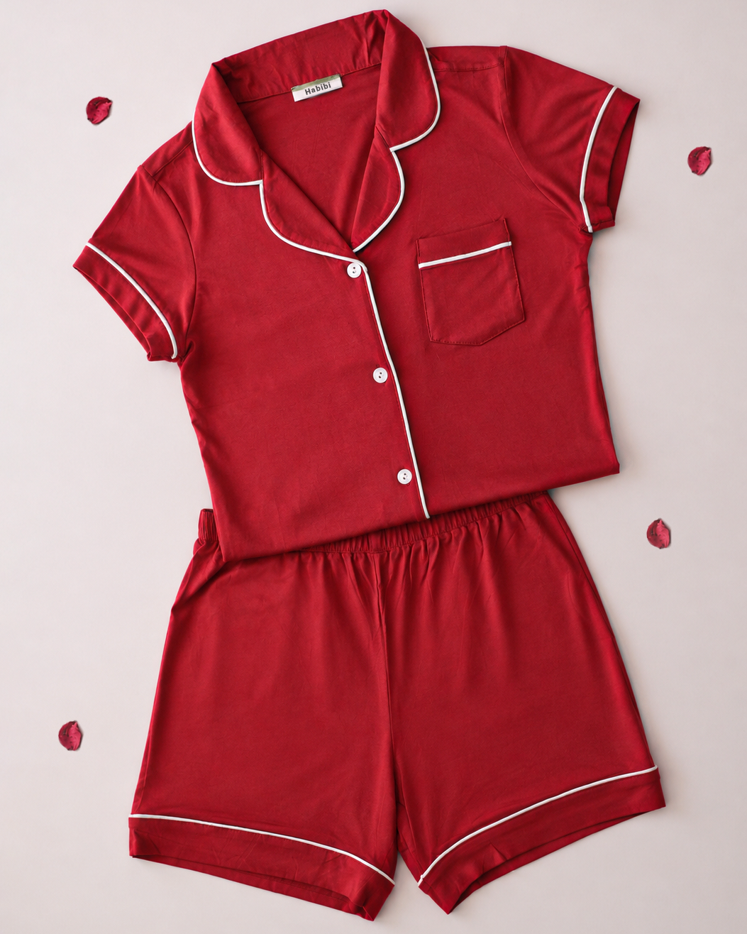 Pyjama femme rouge avec short en coton premium