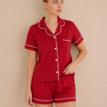 Pyjama femme rouge avec short en coton premium