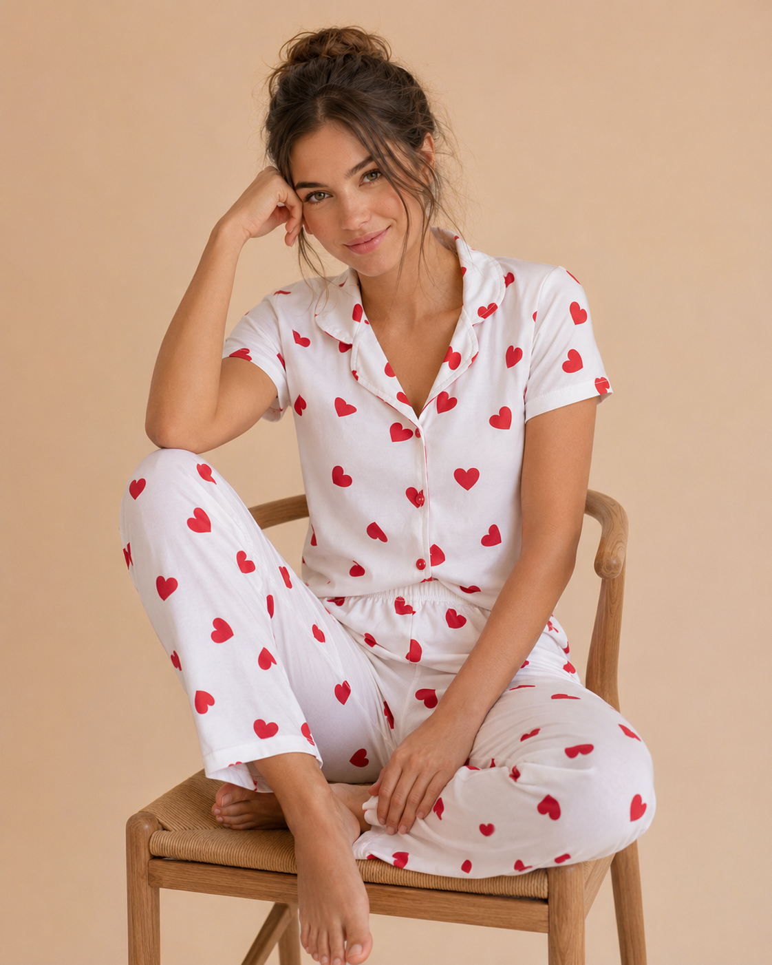 Pyjama Femme Blanc Cœurs Rouges