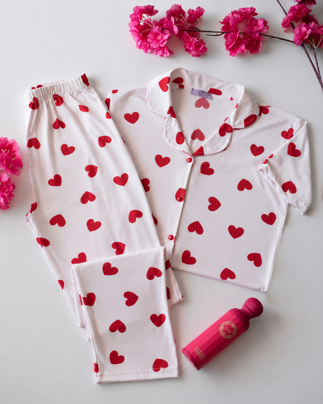 Pyjama Femme Blanc Cœurs Rouges